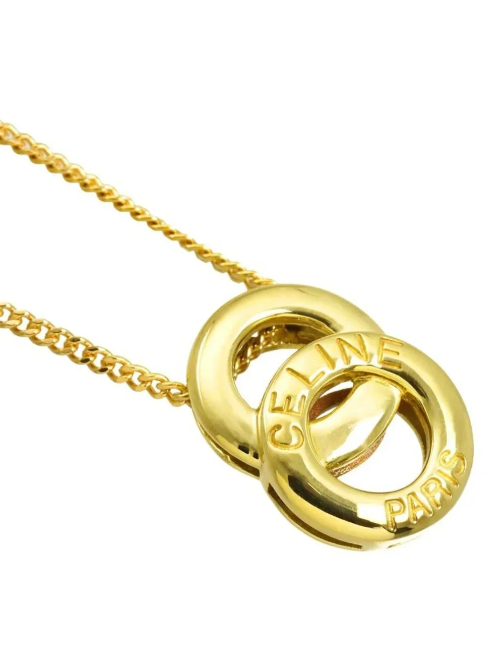 Celine Logo Double Circle Necklace 44.5 18k Yellow Gold 750 Neckalce